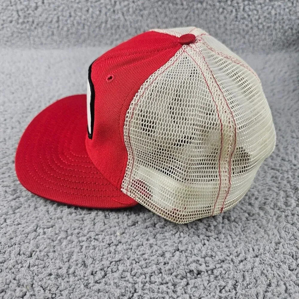 Vintage Marigold Docks Trucker Hat Red White Snapback Cap Mesh Patch USA Made